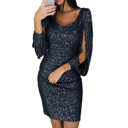 Giada | Damen eng anliegendes Paillettenkleid mit V-Ausschnitt